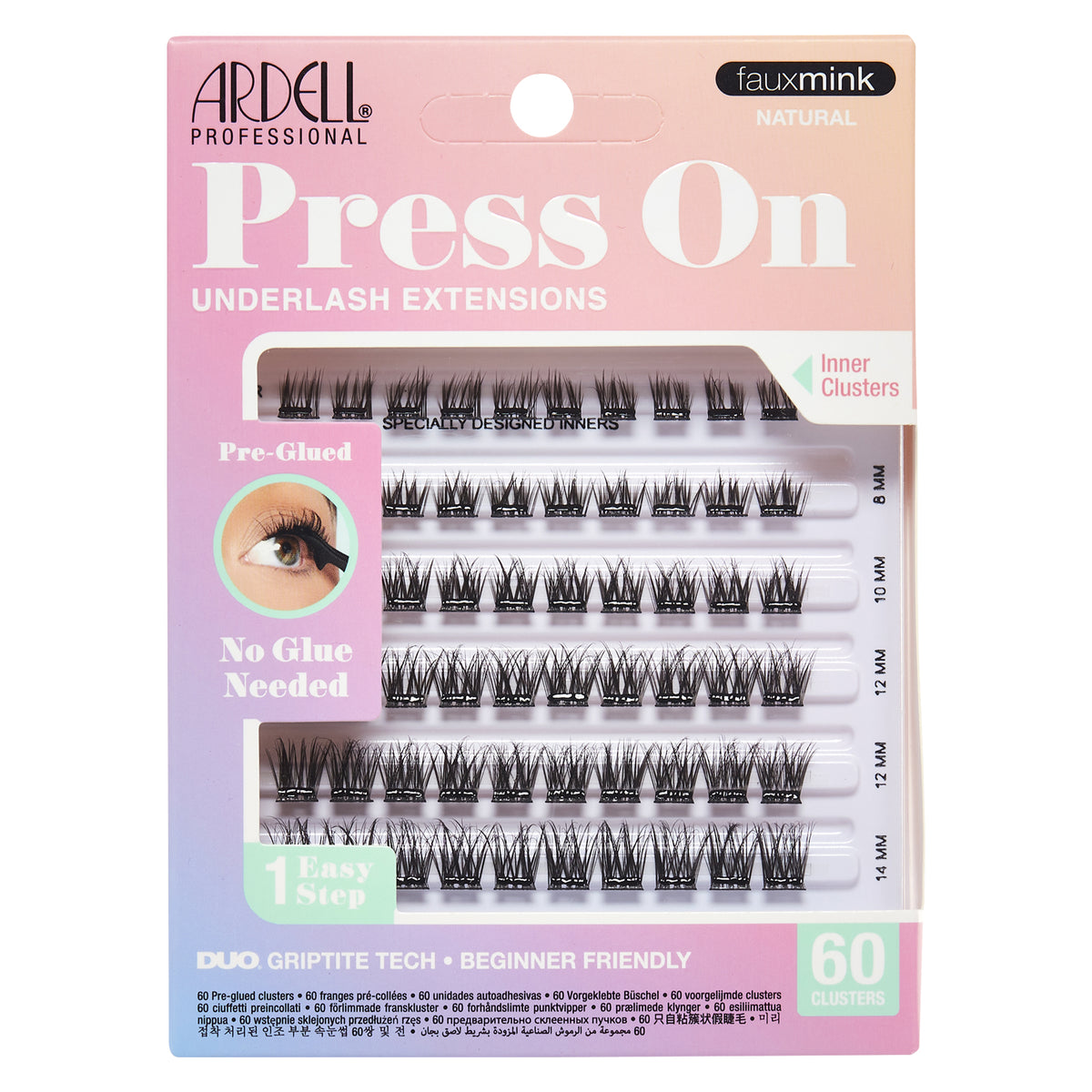 Ardell Press On Fauxmink Natural Underlash Extensions mit 60 selbstklebenden Wimpernbüscheln in verschiedenen Längen.