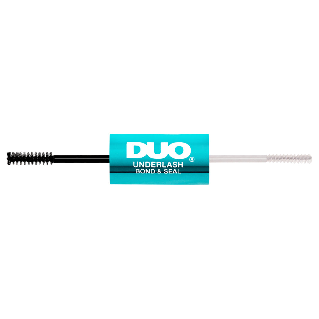 DUO Underlash Bond & Seal geöffnet mit schwarzem Bond-Applikator und transparentem Seal-Bürstchen