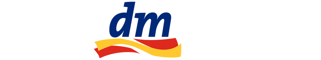 Das dm-Logo. Mit den Farben rot, gelb, blau.